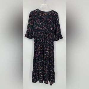 Hayden Floral boho midi floral dress black bell sleeve faux wrap shift Medium